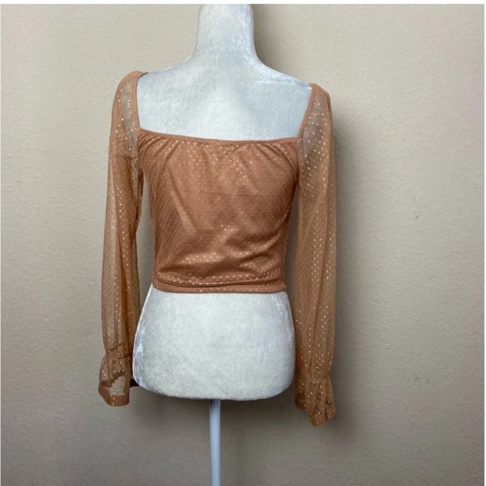 Willow Tan Peach Sparkle Ruched Long Sleeve Crop Top Size Medium